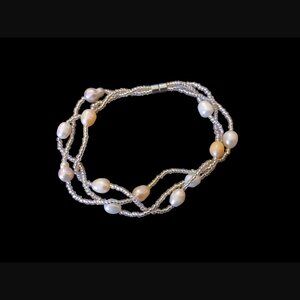 Natural  Pearl Seed Bead Size 6.75" Braided Magnetic Bracelet
